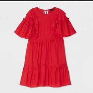 NWT Women's Bell Sleeve Silky Ruffle Dress